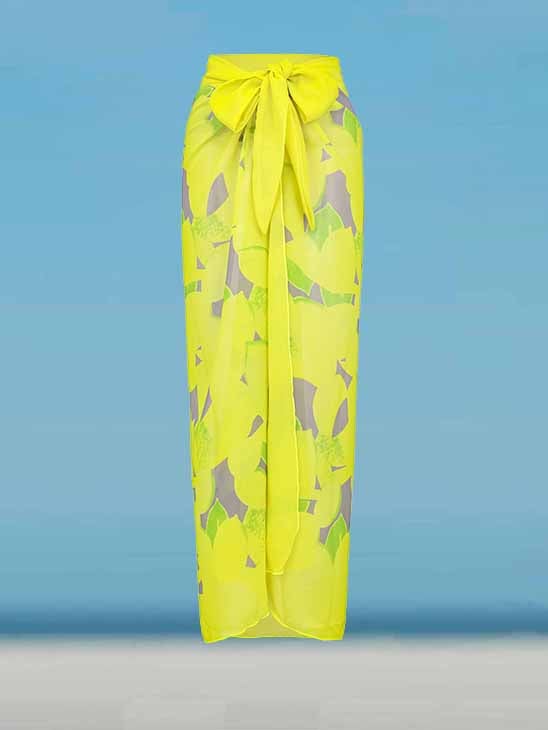 Ruffle Lemon Printed One Piece Swimsuit and Sarong