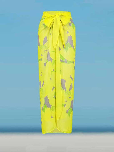 Ruffle Lemon Printed One Piece Swimsuit and Sarong