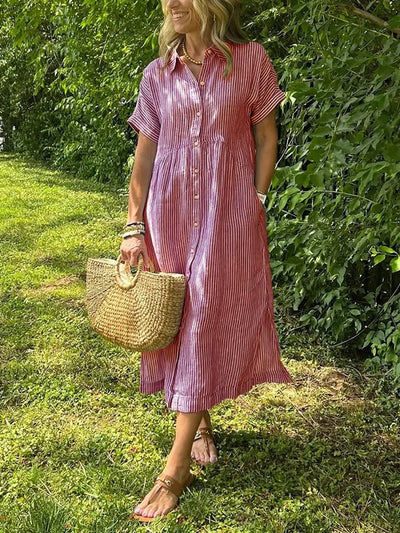 Mital  Striped Shirt Dress with Buttons and Functional Pockets