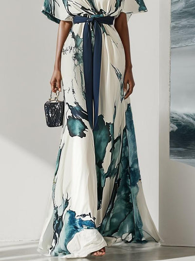 Trendy maxi dresses with short sleeves and V-neck