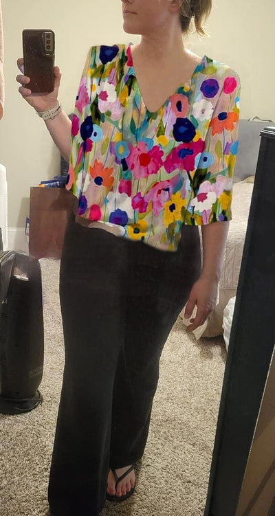 Romantic Floral Shirt with 3/4 Sleeves