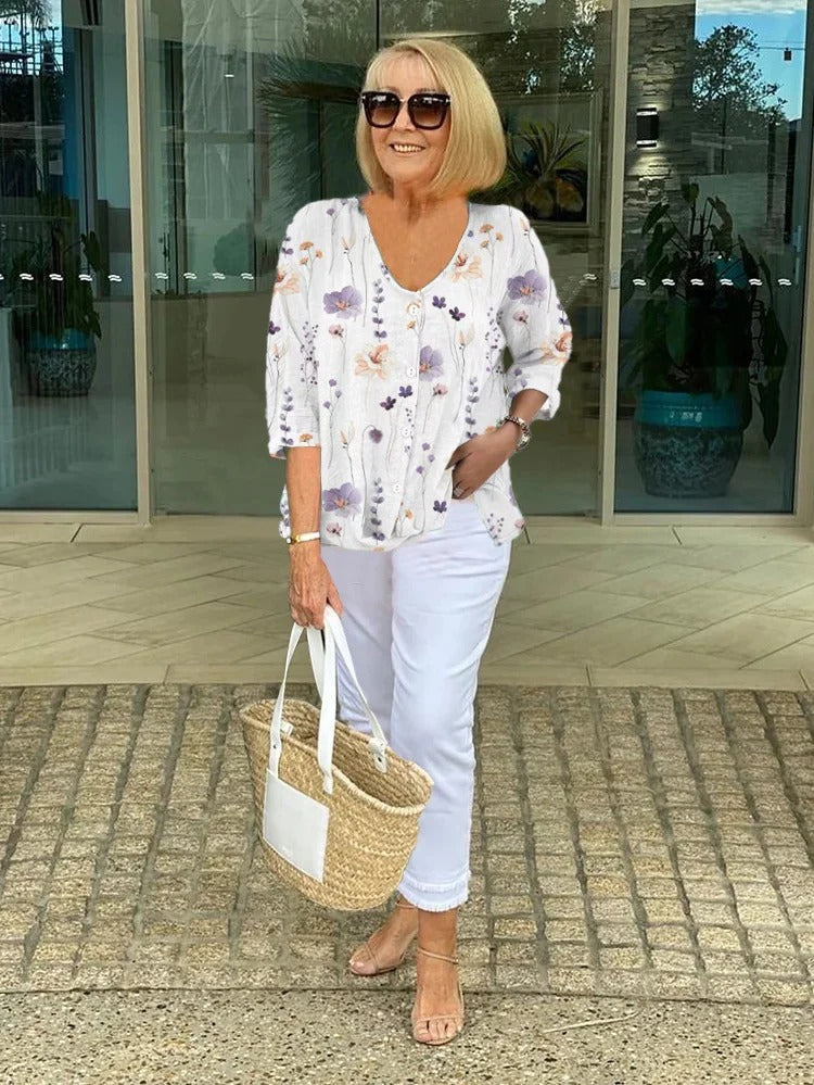 Evelyn Elegant Shirt with Flowers