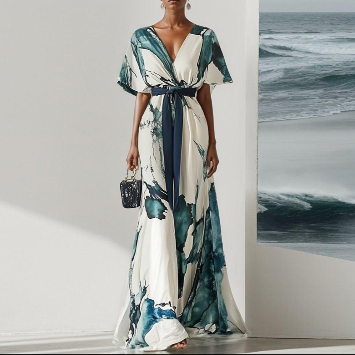 Trendy maxi dresses with short sleeves and V-neck