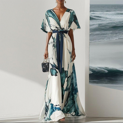 Trendy maxi dresses with short sleeves and V-neck