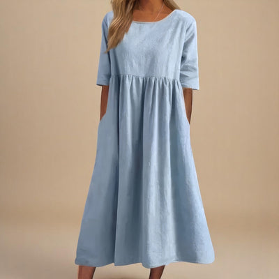 Minah  Dress with Round Neck and Waist Details – For Ease Every Day