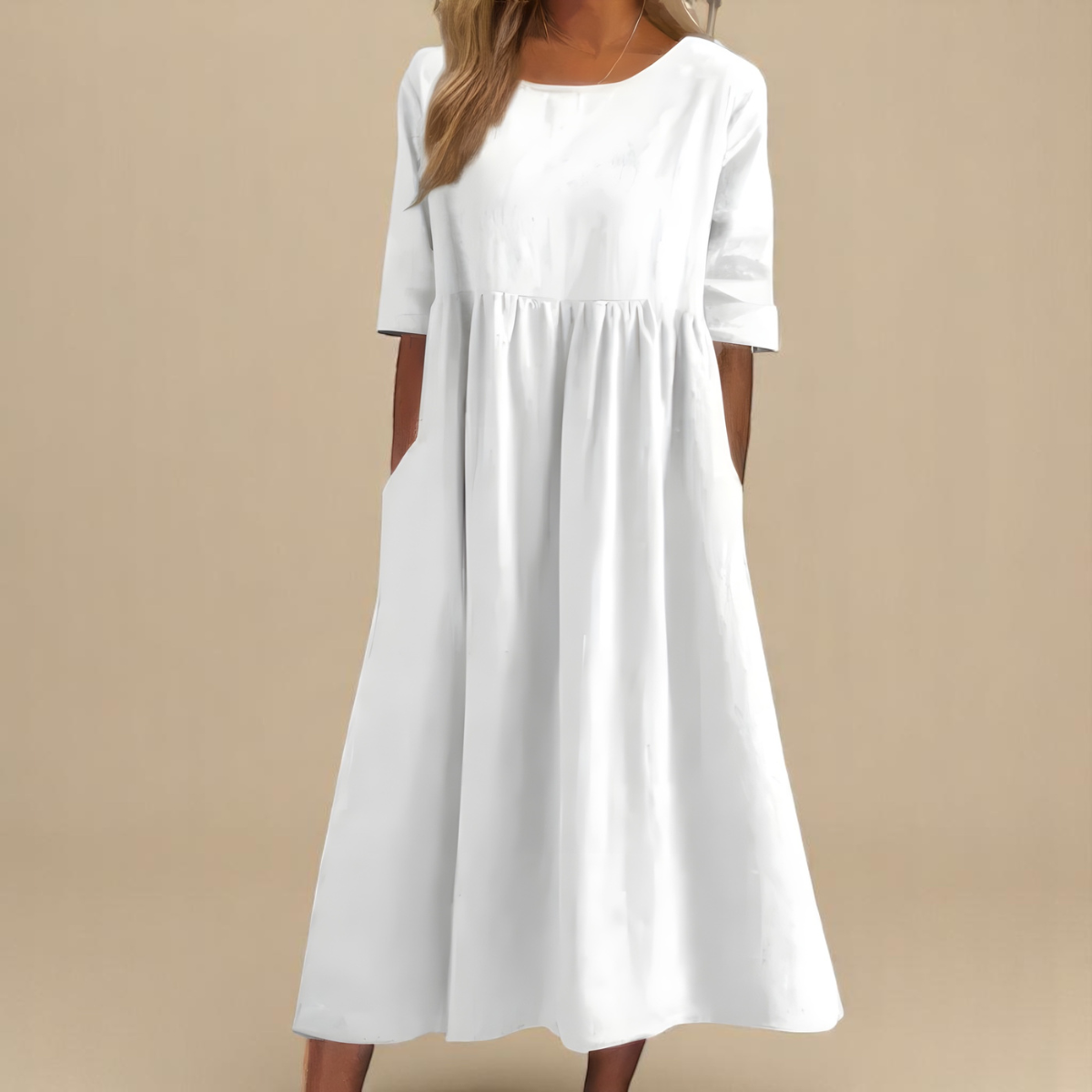Minah  Dress with Round Neck and Waist Details – For Ease Every Day