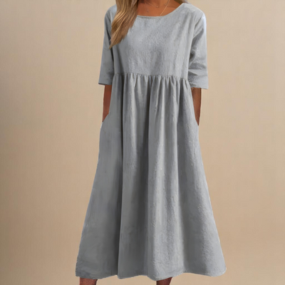 Minah  Dress with Round Neck and Waist Details – For Ease Every Day