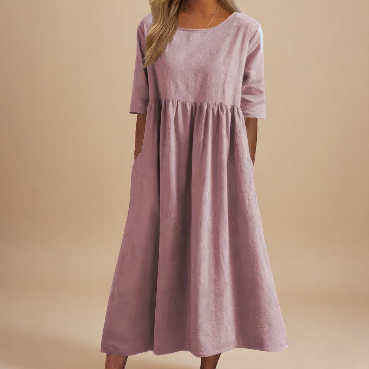 Minah  Dress with Round Neck and Waist Details – For Ease Every Day
