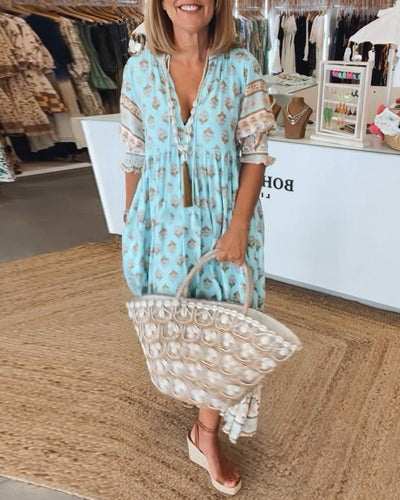 Mana  Chic Floral V-Neck Dress