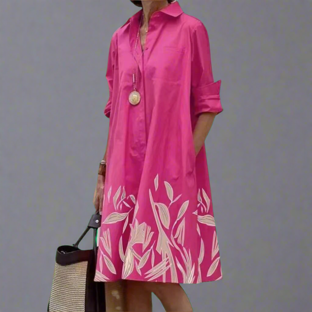 Xyla  Stylish Dress with Folded Collar and Long Sleeves