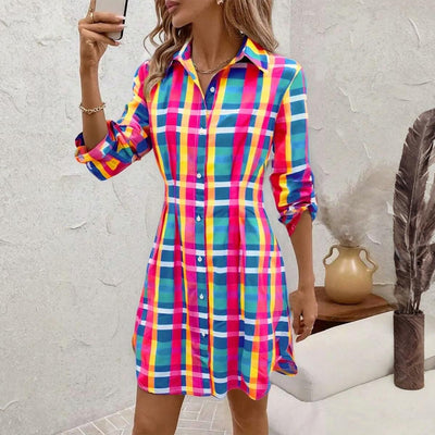 Mini dresses with long sleeves in check pattern