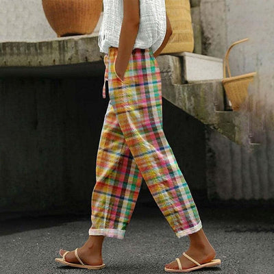 Casual Checked Drawstring Waist Trousers