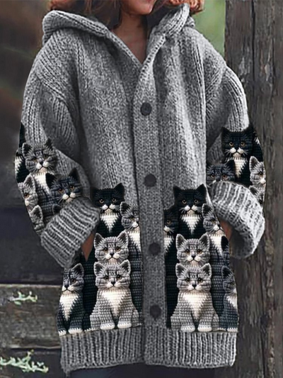 Jasmin | Cosy Knit Cardigan with Cat Print