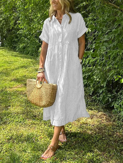 Mital  Striped Shirt Dress with Buttons and Functional Pockets