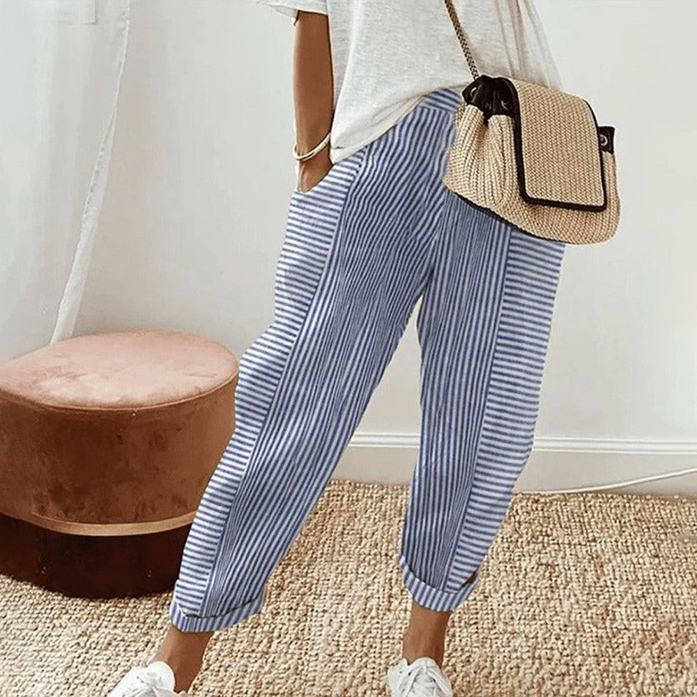 Blue Side Pocket Print Trousers