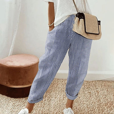 Blue Side Pocket Print Trousers
