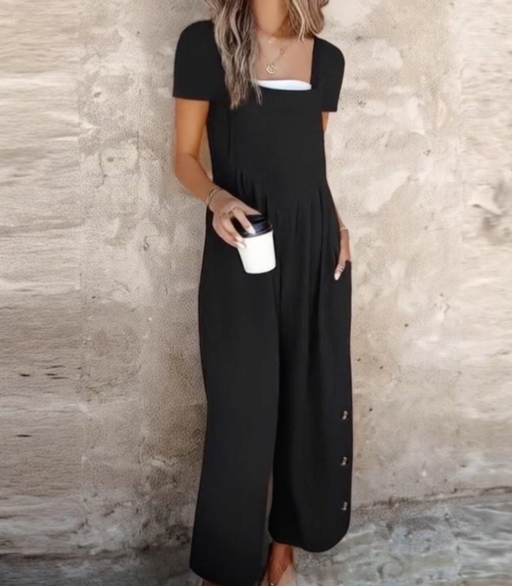 Black Square Neck Short Sleeve Jumpsuit