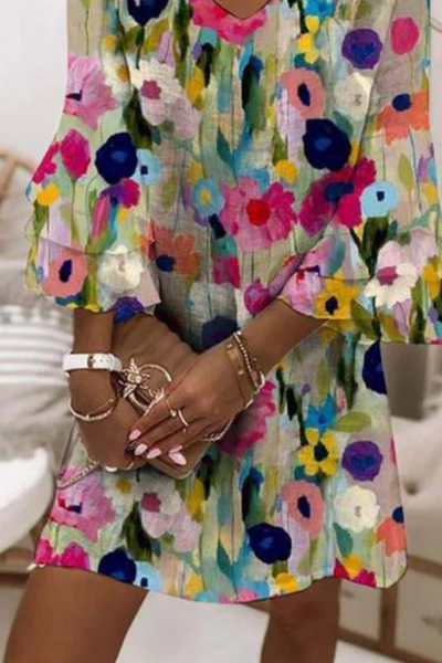 Tabitha  Romantic Floral Print V-Neck Mini Dress