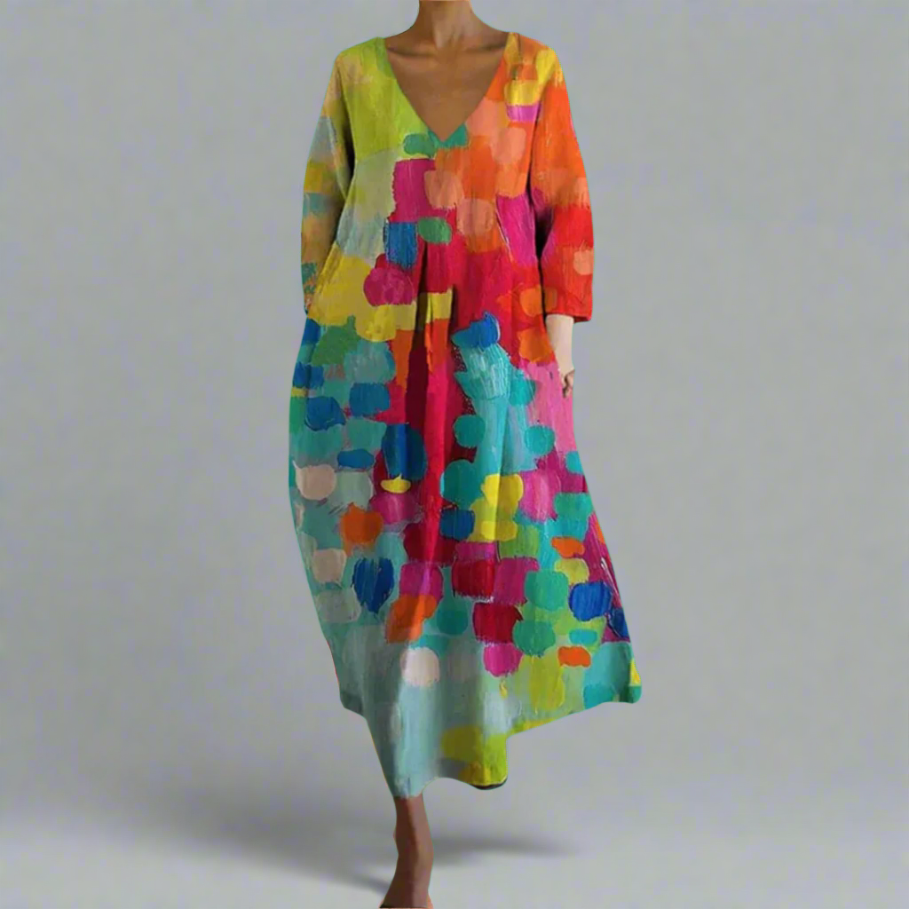 Lumi Elegant Abstract Floral Print Maxi Dress