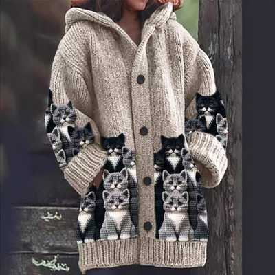 Jasmin | Cosy Knit Cardigan with Cat Print