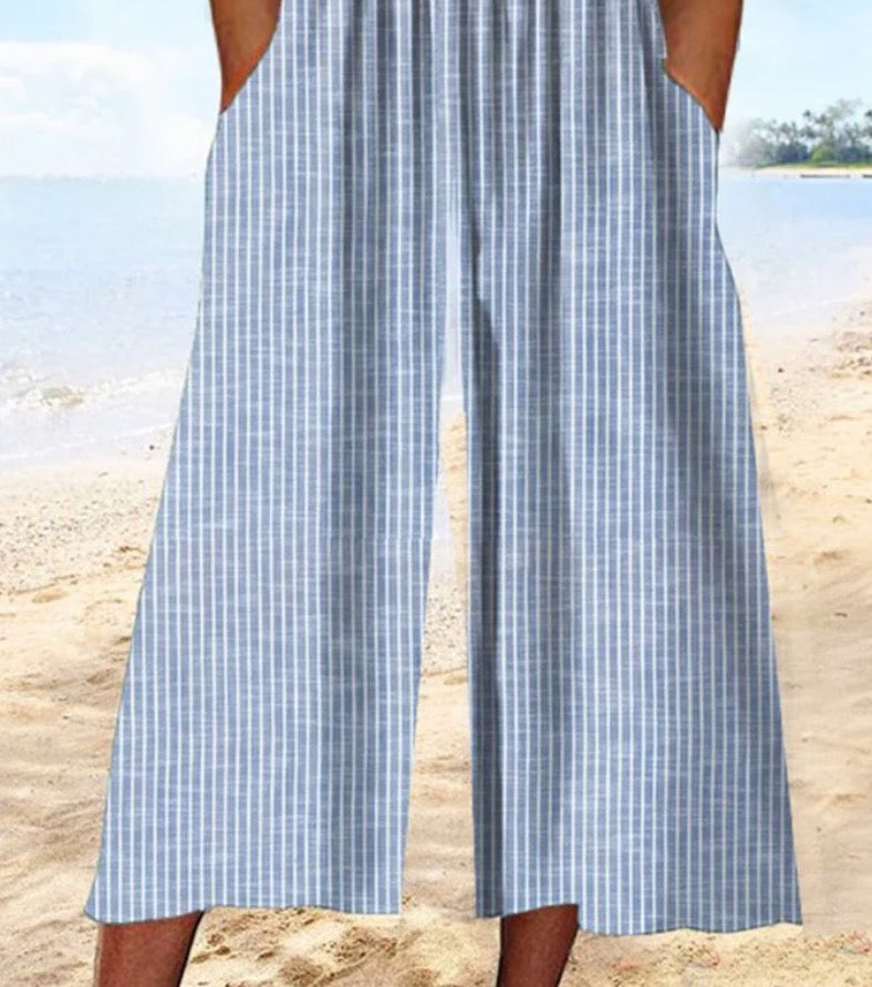 Youthful Blue Striped Short Sleeve Jumpsuit