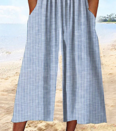 Youthful Blue Striped Short Sleeve Jumpsuit