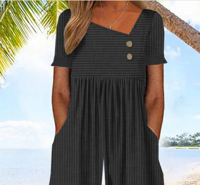 Youthful Blue Striped Short Sleeve Jumpsuit