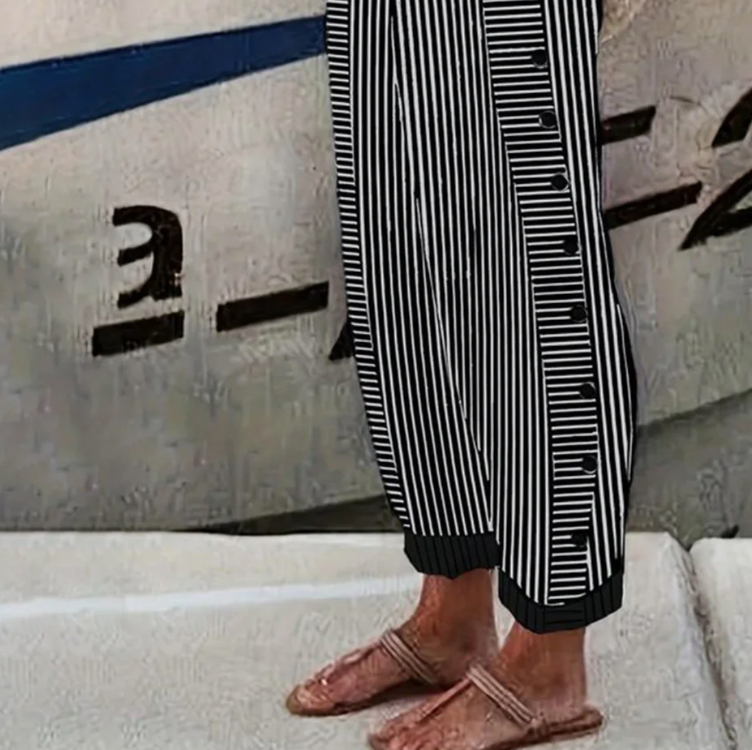 Black Striped Trousers with Pockets