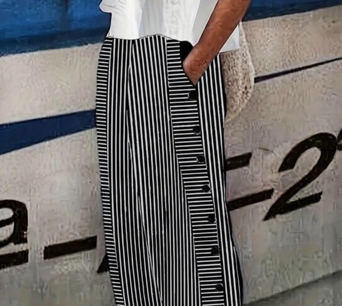 Black Striped Trousers with Pockets