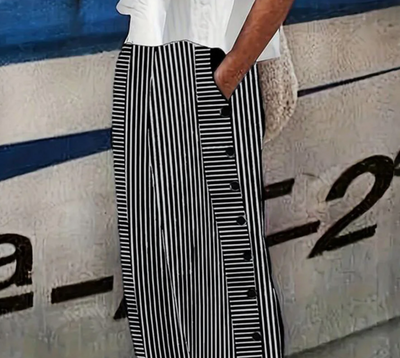 Black Striped Trousers with Pockets