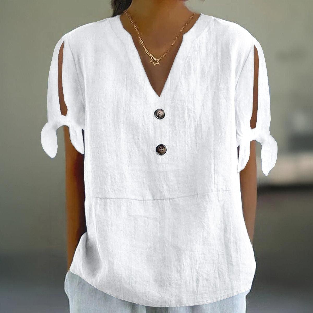 Blouse with Split Sleeves and White Striped Print