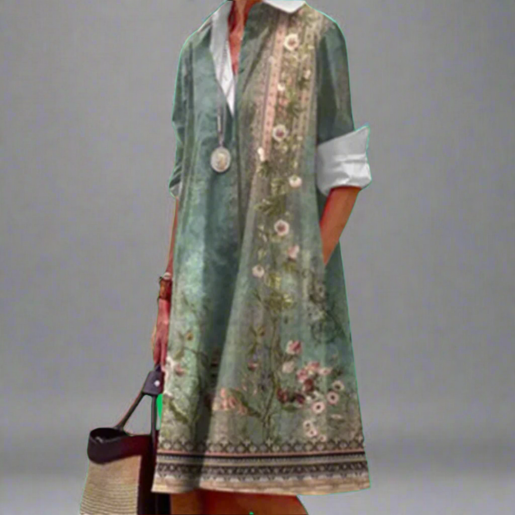 Kaia  Chic Long-Sleeved Shirt Dress with Folded Collar