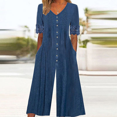 Blue Plain Side Pocket Jumpsuit