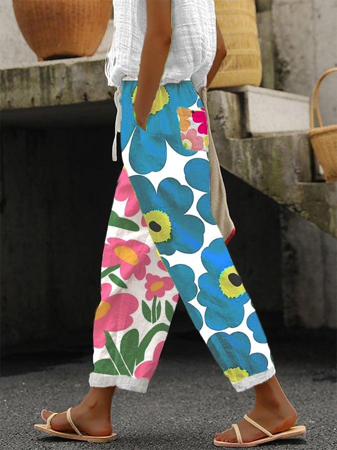 Fresh Floral Print Green Trousers