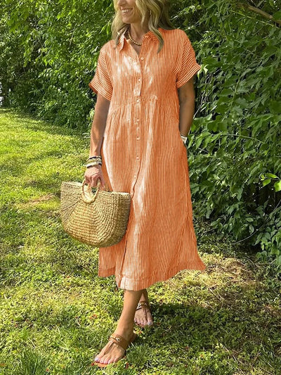 Mital  Striped Shirt Dress with Buttons and Functional Pockets