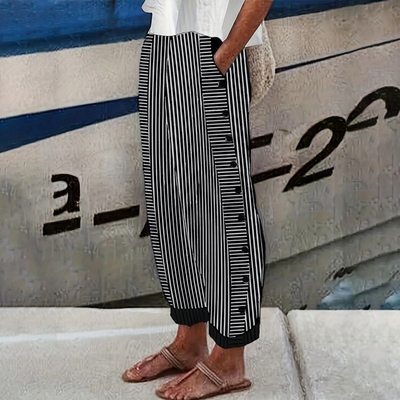 Black Striped Trousers with Pockets