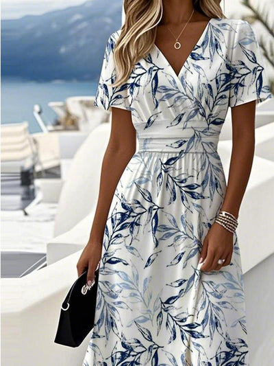 Midi Dresses with Floral Print and V-Neck