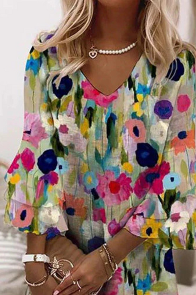 Tabitha  Romantic Floral Print V-Neck Mini Dress