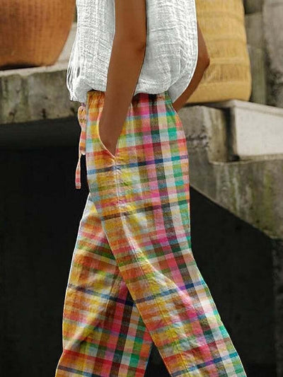 Casual Checked Drawstring Waist Trousers