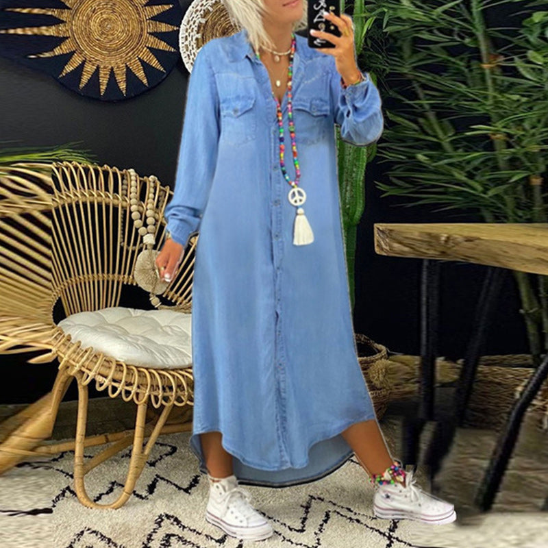 Yara Maxi dress in denim with long sleeves