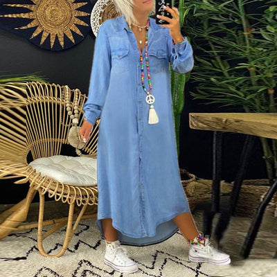 Yara Maxi dress in denim with long sleeves