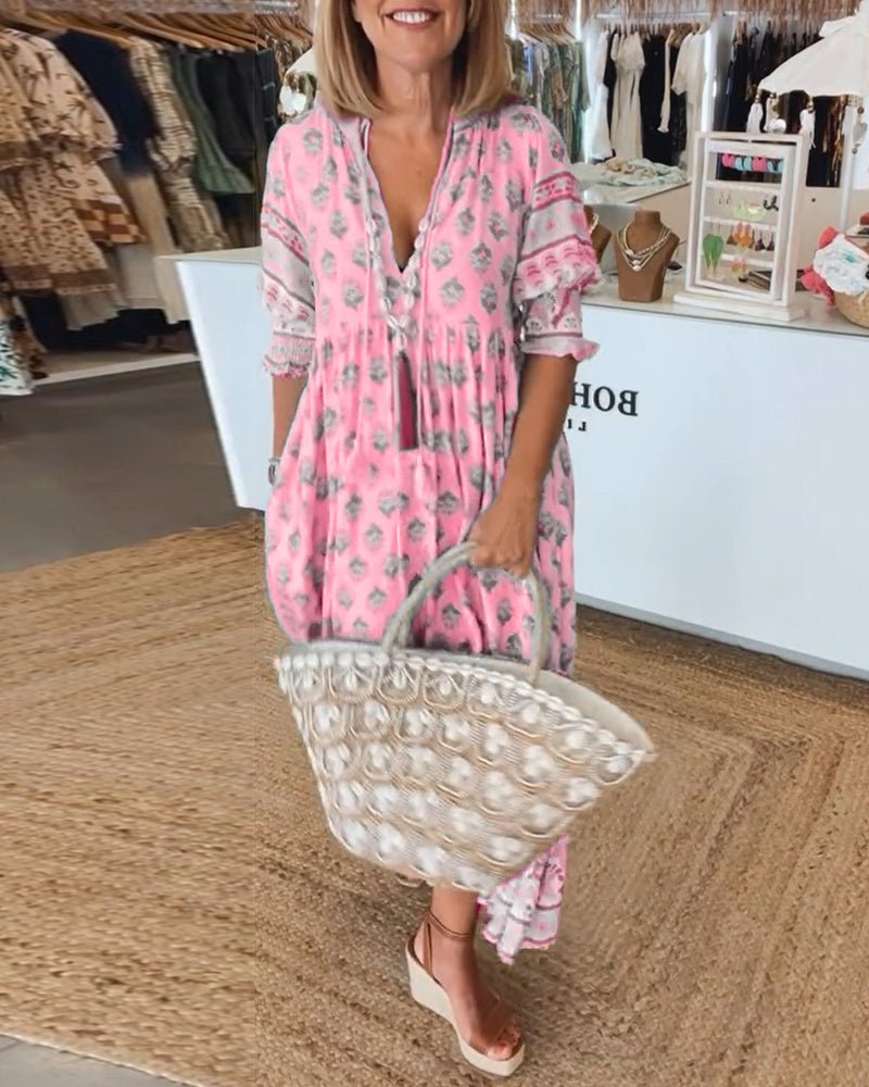 Mana  Chic Floral V-Neck Dress