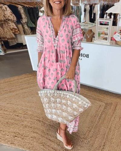 Mana  Chic Floral V-Neck Dress