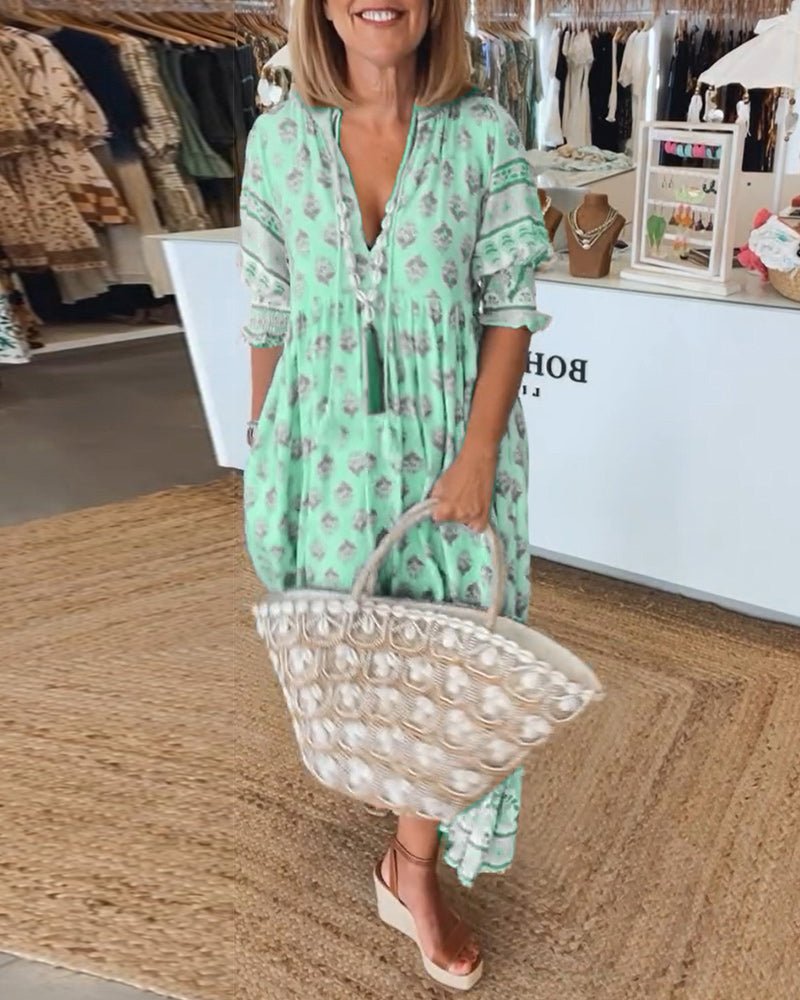Mana  Chic Floral V-Neck Dress