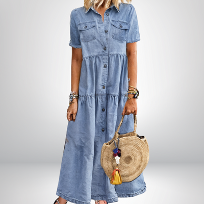 Sofia Soft Denim Dress with Buttons
