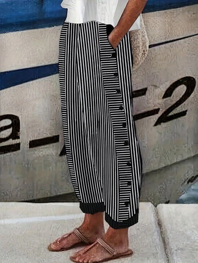 Black Striped Trousers with Pockets