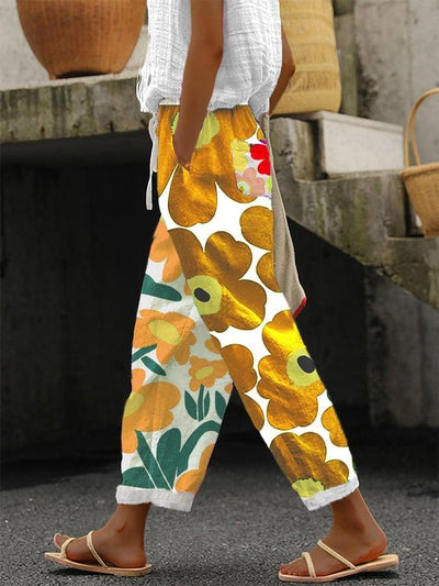 Fresh Floral Print Green Trousers