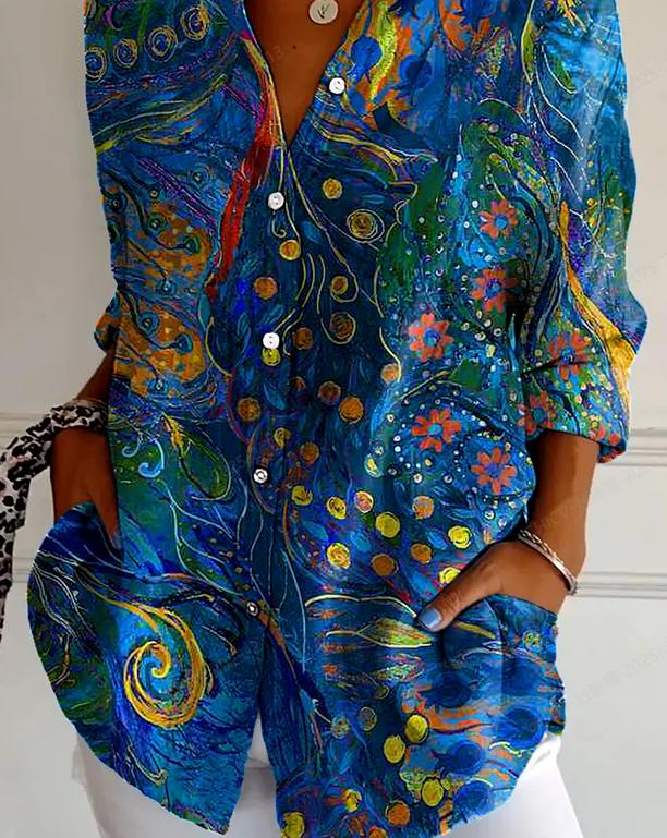 Long-Sleeved Shirt with Blue Collar