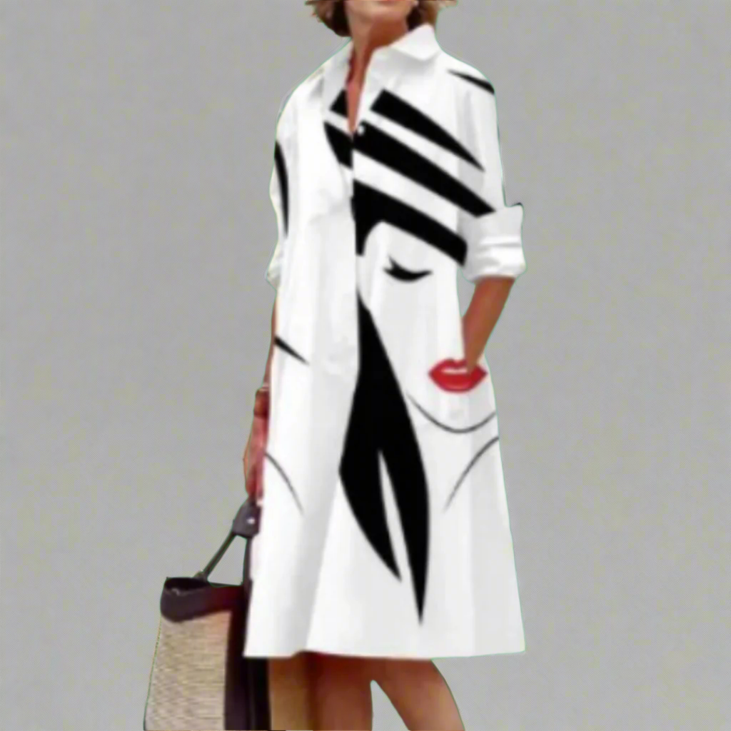 Noa  Stylish Shirt Dress with Face Pattern