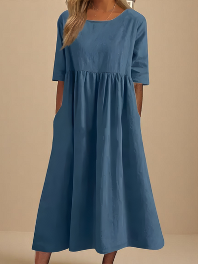 Minah  Dress with Round Neck and Waist Details – For Ease Every Day